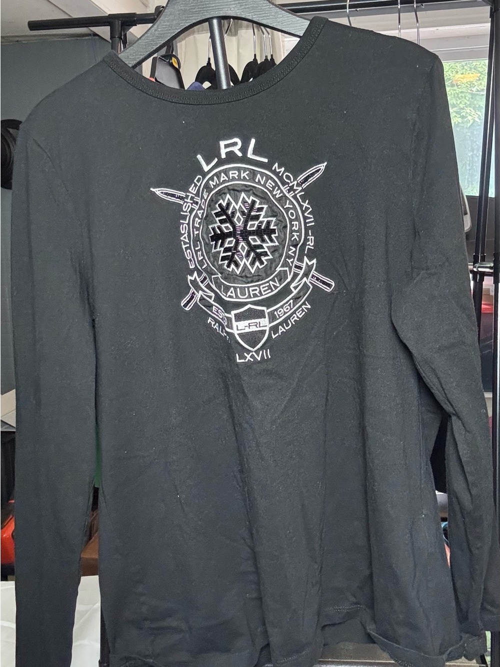 Ralph Lauren Active Embroidered Black Long Sleeve Top Large